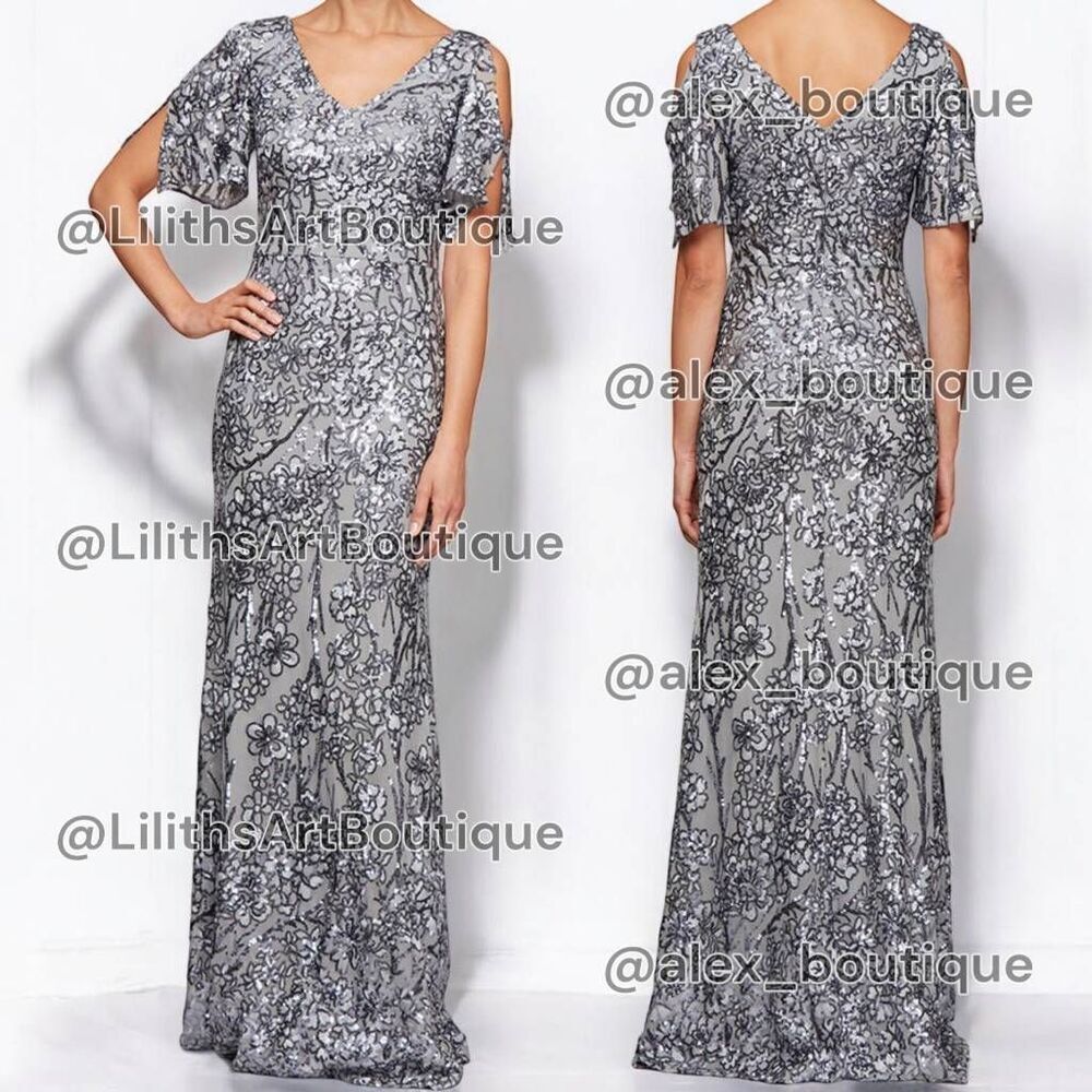 Alex Evening Cold Shoulder Sequin A-line Dress(C036)-Size 10 for Women